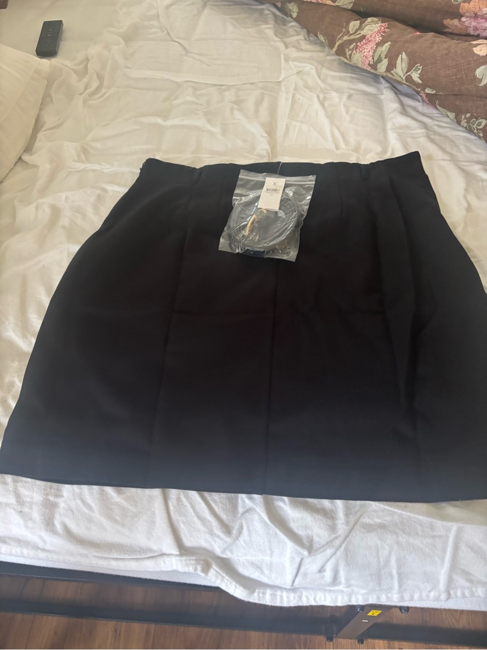 Ann Taylor Black High-Waist Mini Skirt with matching belt